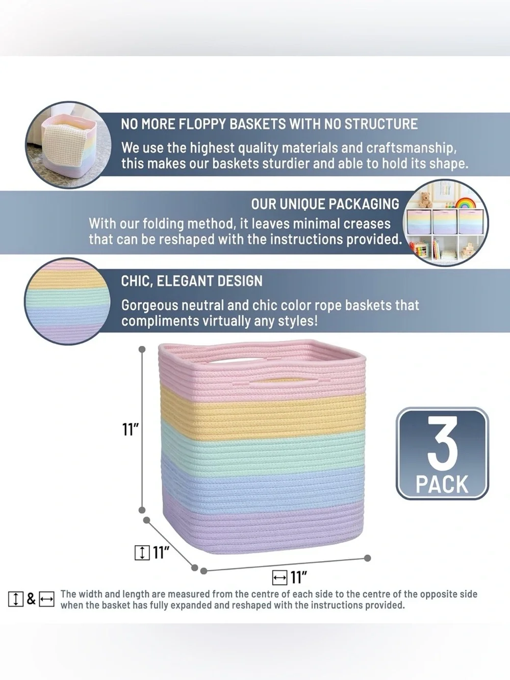 NWT..Pastel Stripe Cotton Rope Storage Bins - 3-Pack